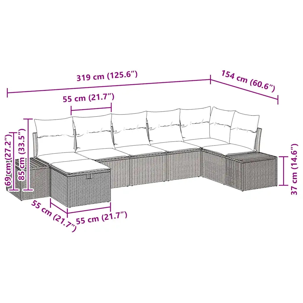 Set Divano da Giardino 7 pcs Grigio chiaro polyrattan 3359401