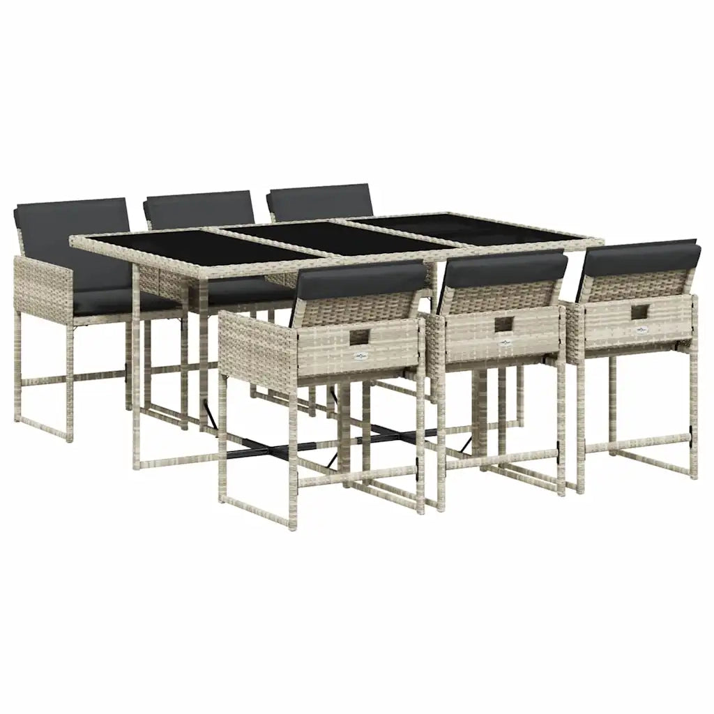 Set da Pranzo da Giardino 7 pz Cuscini Polyrattan Grigio Chiaro 3211271