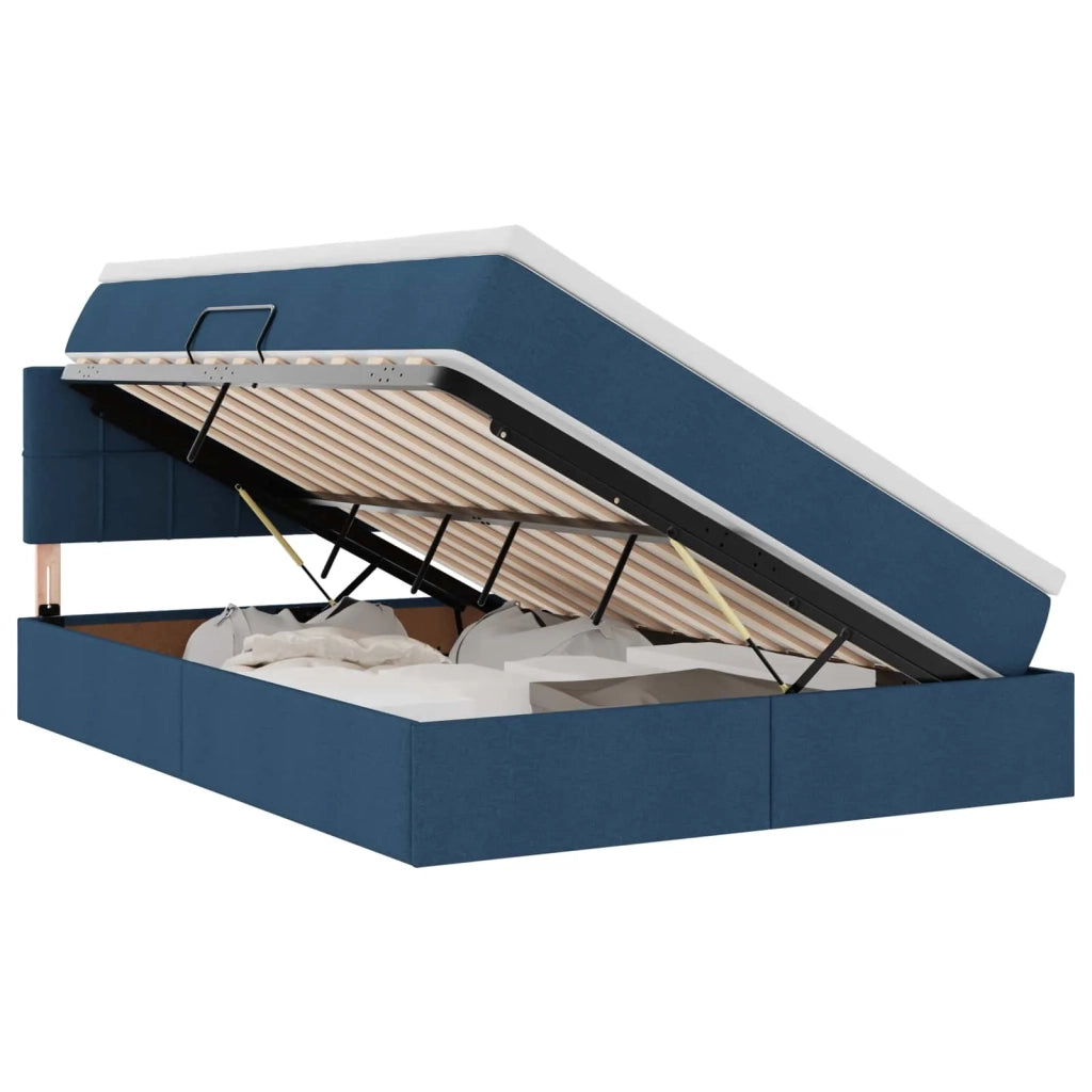 Letto con contenitore e materasso con testiera Blu 120 x 200 cm