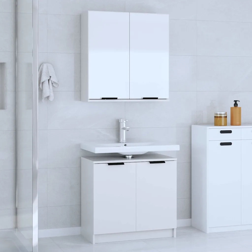 Set di Mobili da Bagno | Armadio da bagno 2 pz Bianco in Legno Multistrato