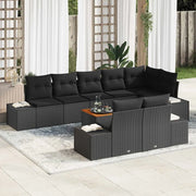 Set Divano da Giardino con cuscino 9 pcs Nero polyrattan