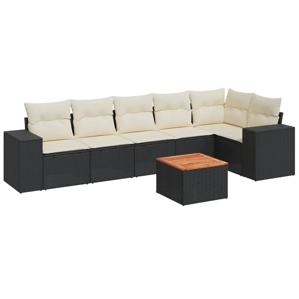 Set Divani da Giardino con Cuscini 7pz Nero Polyrattan
