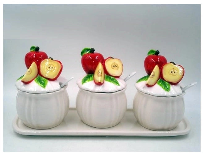 Set 3 Barattoli da cucina con vassoio Tappo Mela