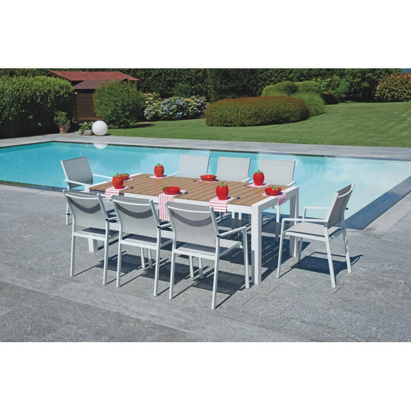 Tavolo Maiorca 160/210 Alluminio Bianco E Resinwood Moia
