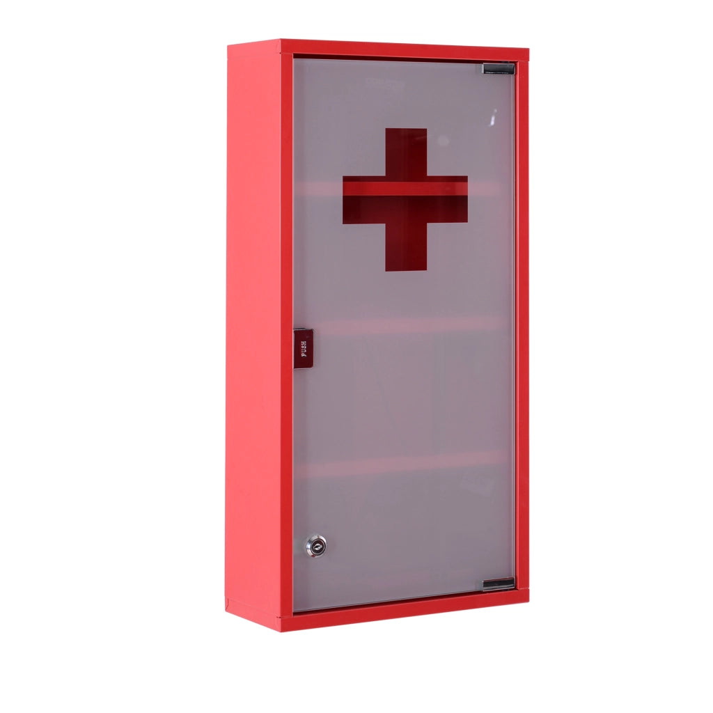 Mobile bagno armadietto medicinali con anta in vetro satinato e serratura per bagno e ufficio 30×12×60 cm rosso