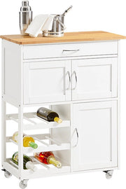 Carrello da cucina - Credenza da cucina - Bar mobile - Finestra bianca - Ampio spazio di stoccaggio con pannelli per bottiglie, cassetti e porte - Facile mobilità con ruote bloccabili - 67 cm x 86 cm x 38 cm