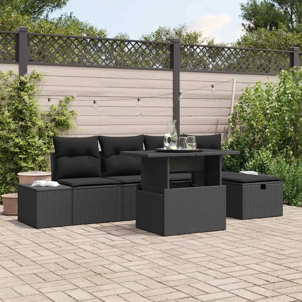 Set Divano da Giardino 6 pcs Nero polyrattan