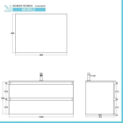 Mobile bagno sospeso 100 cm ossido e noce  con cassetti soft-close Kleo