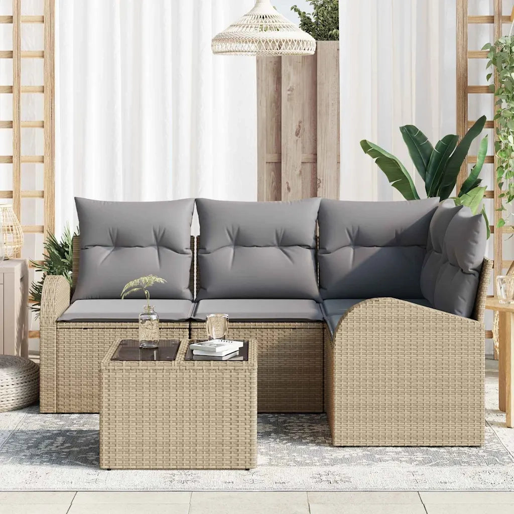 Set Divano da Giardino 5 pcs Beige e grigio chiaro polyrattan