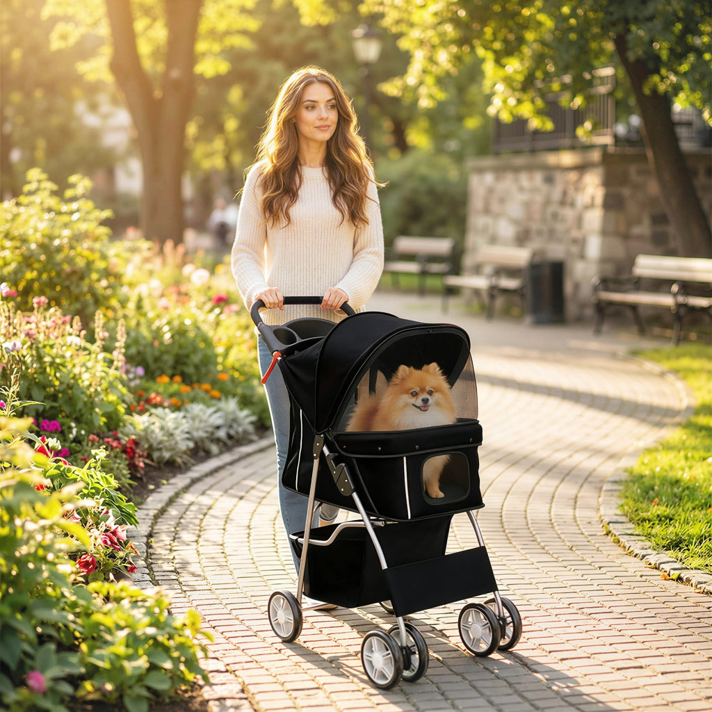 Carrello per Cani Pieghevole ¨C Minimal ¨C Nero 77x44x102 cm