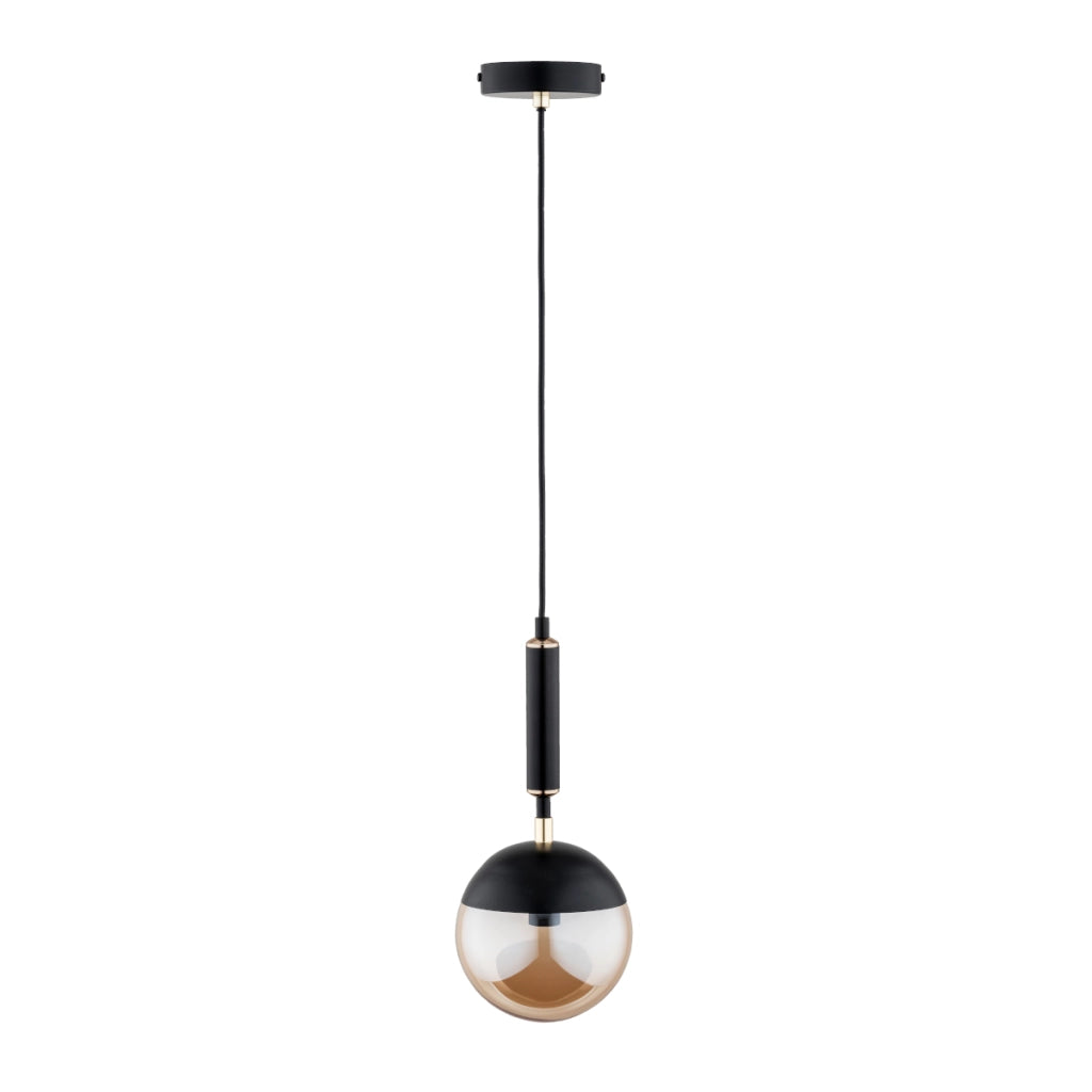 Lampada a sospensione sfera vetro nero oro E14 Alfa