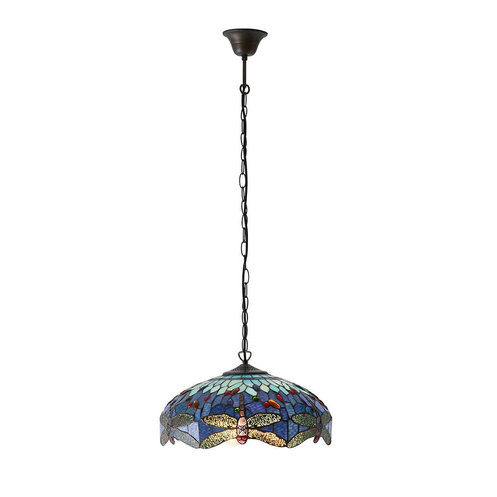 Lampada a sospensione Tiffany in vetro Blu Libellula 3xE27