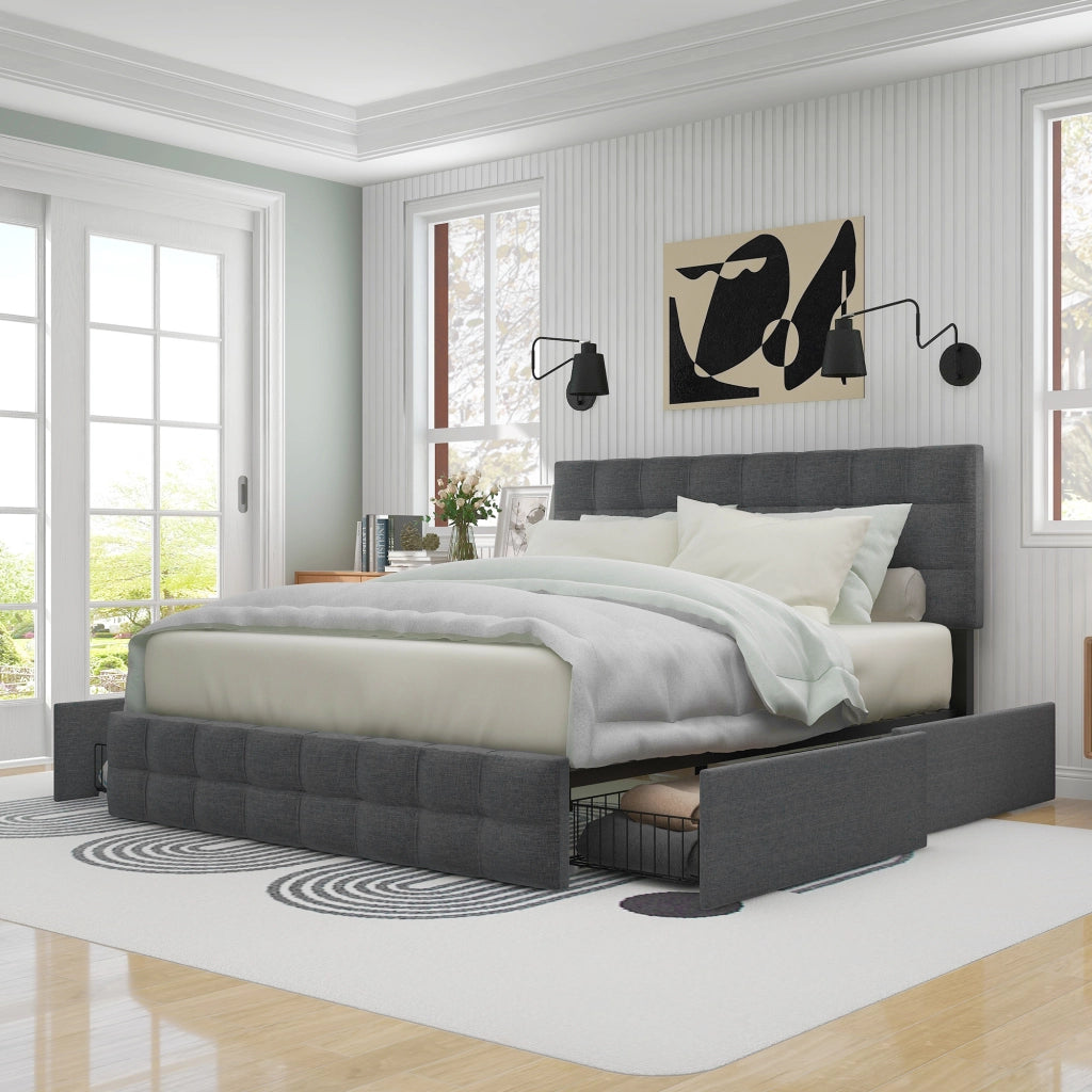 letto imbottito lino grigio 140 x 200 cm