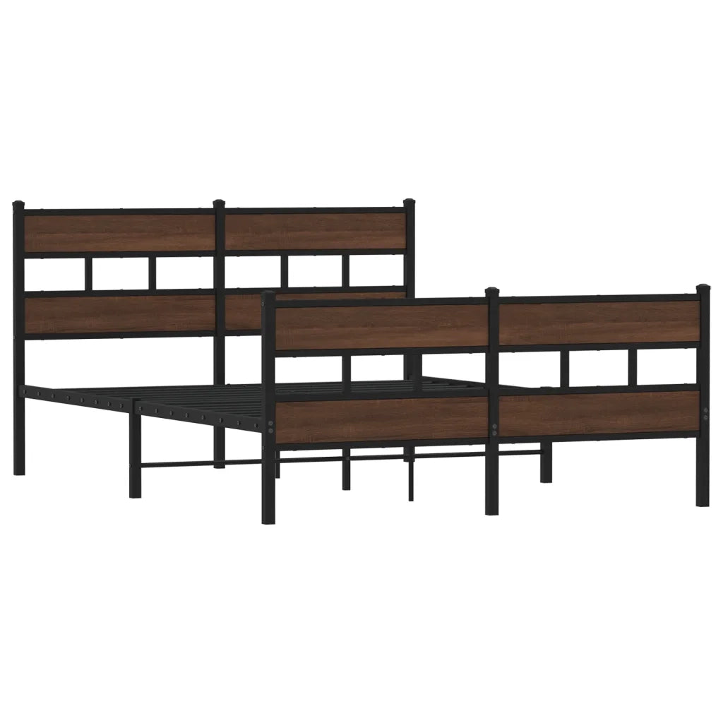 Letto matrimoniale | Letto per adulti | Giroletto senza Materaso in Metallo Rovere Marrone 150x200 cm