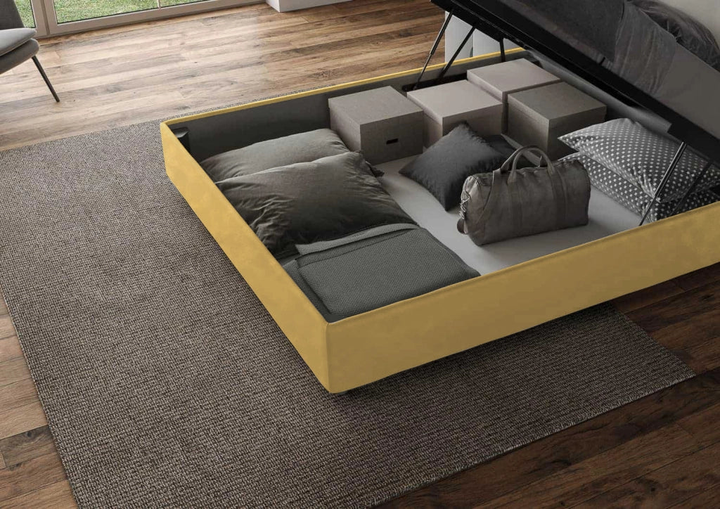 BS COM Letto matrimoniale contenitore imbottito 160x200 microfibra ocra