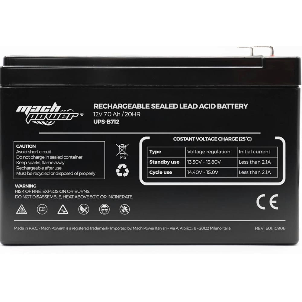 Mach power batteria al piombo 12v 7ah vrla agm ricaricabile per ups e allarmi