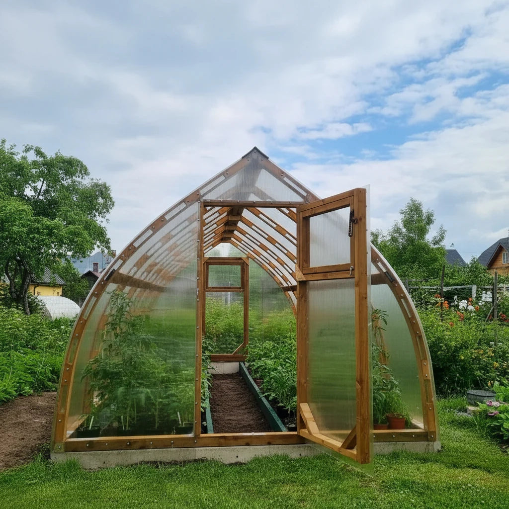 Serra da giardino Arched Wood 3 x 8 m (24 m²), 4 mm con rivestimento in policarbonato