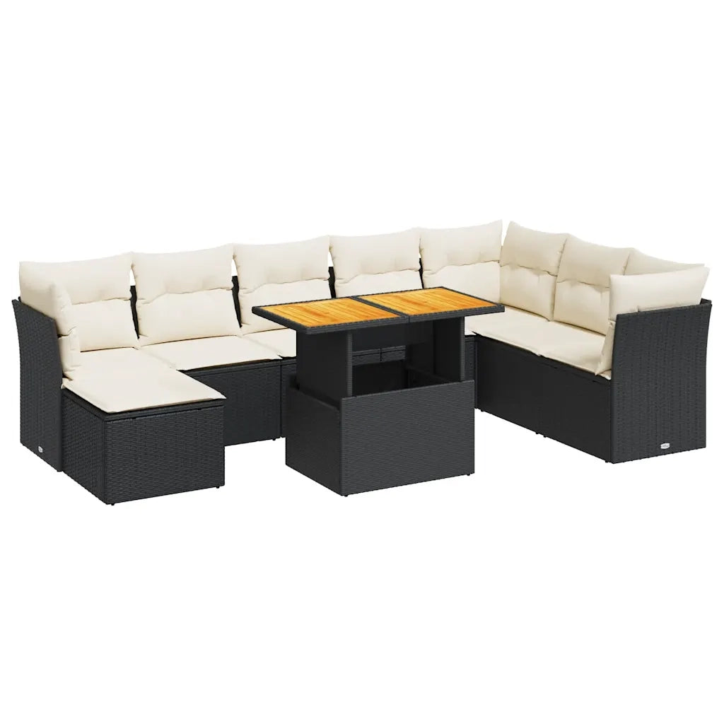 Set Divani da Giardino 9 pz con Cuscini Nero in Polyrattan 3326961