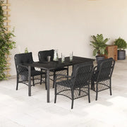 Set da Pranzo da Giardino 5 pz Nero con Cuscini in Polyrattan
