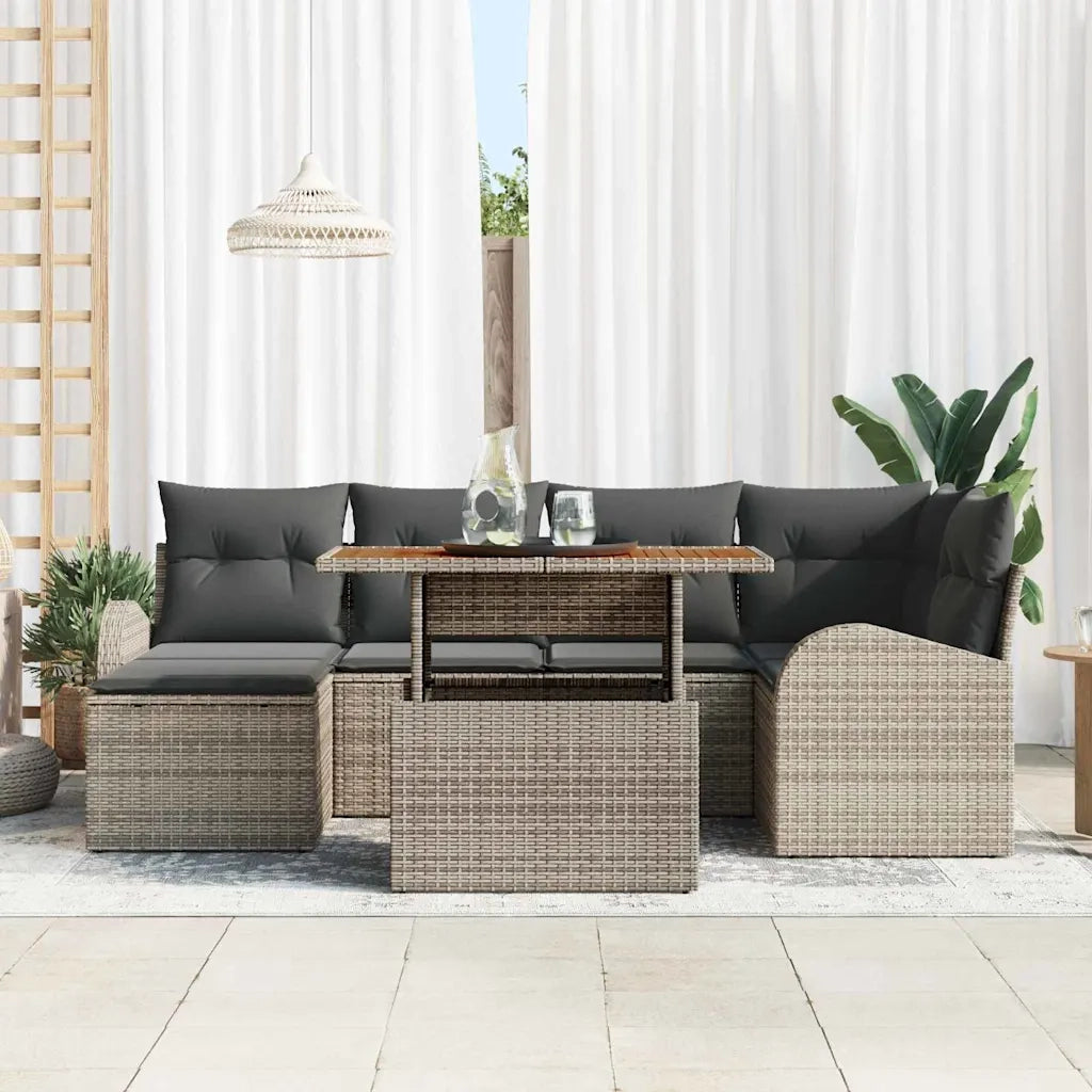 Set Divano da Giardino 7 pcs Grigio Poly Rattan 3358344