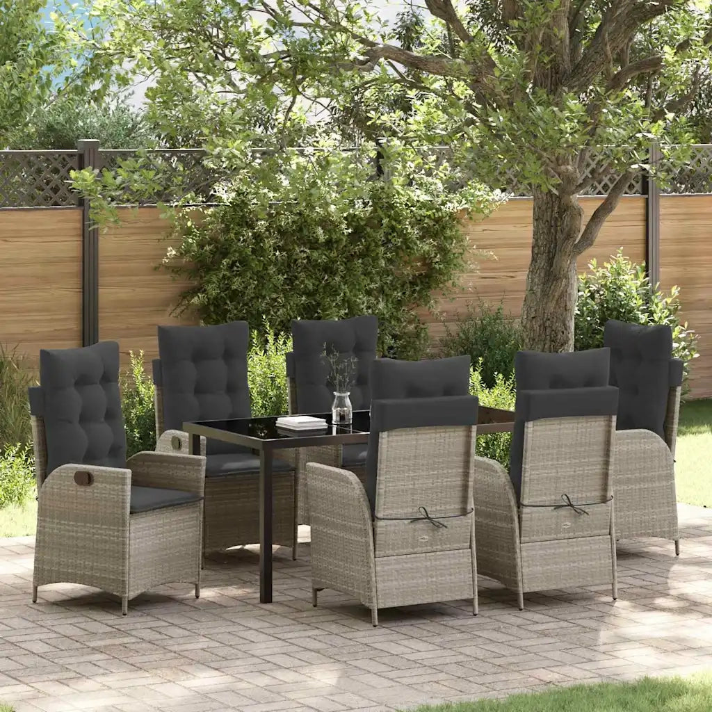 Set da Pranzo per Giardino 7 pcs Grigio chiaro polyrattan