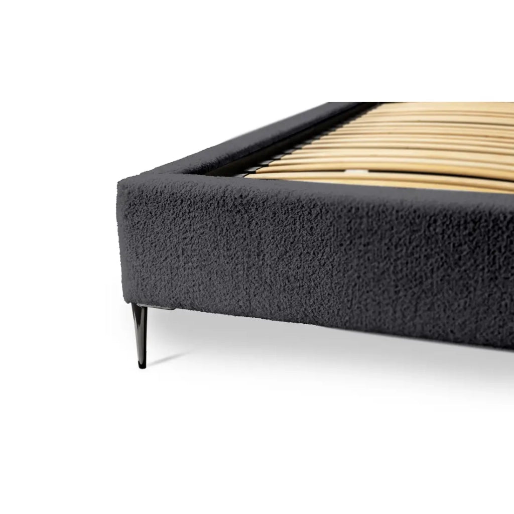 Letto MILLIO – Nero – 180x200 cm – Tessuto bouclé in ciniglia – Rete inclusa – Comfort alberghiero a 5 stelle