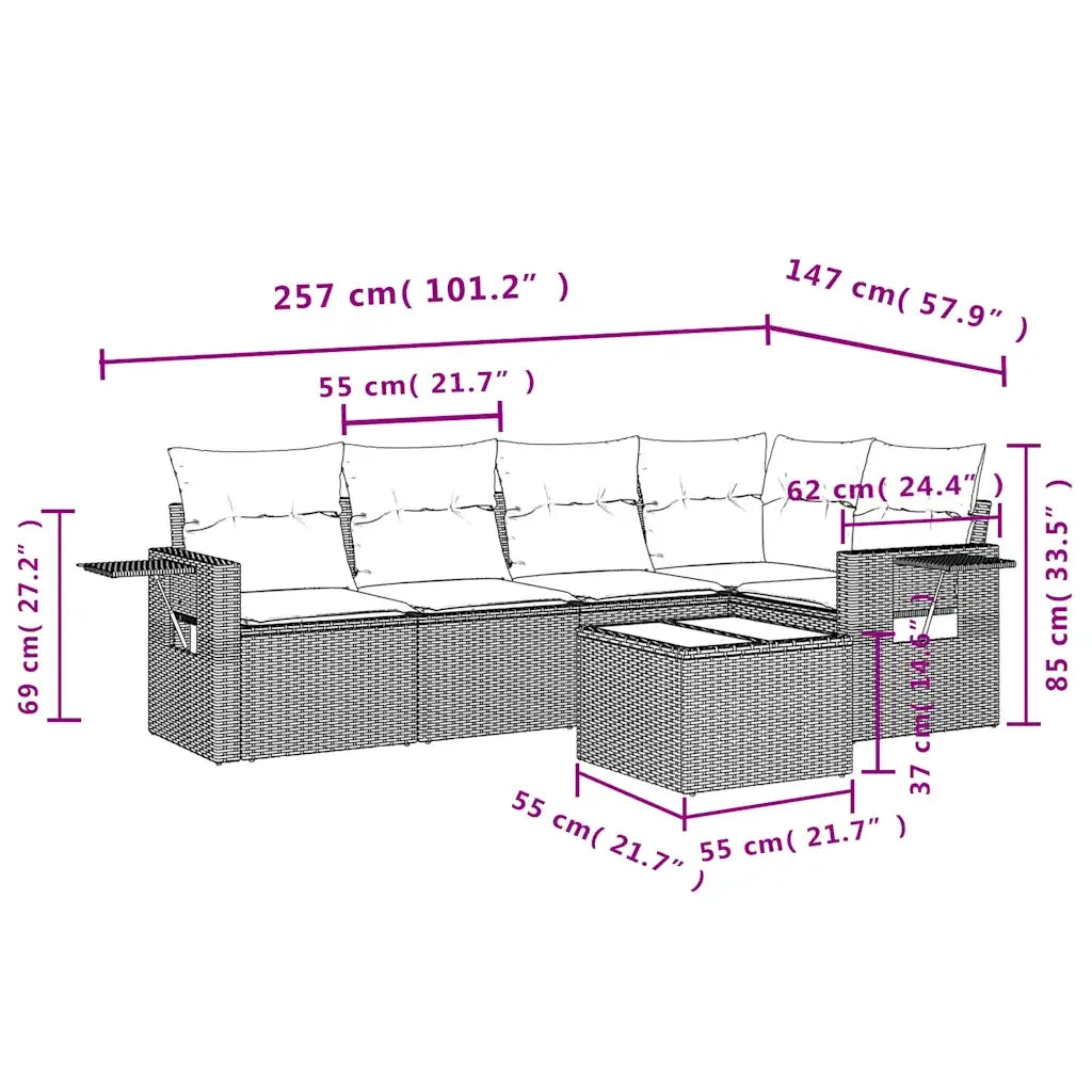 Set Divano da Giardino 6pz con Cuscini Grigio Chiaro Polyrattan 3220141