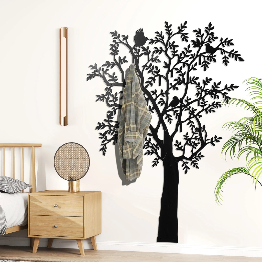 Attaccapanni da parete con design albero e uccelli ¨C Minimal ¨C Nero