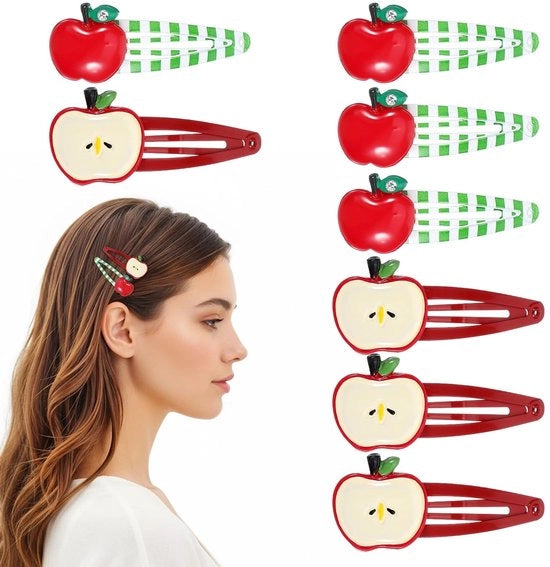 Clip per capelli in acciaio e plastica leggero, 8 pezzi, decorativi con pietre di vetro, colori rosso e verde, modello per capelli.
