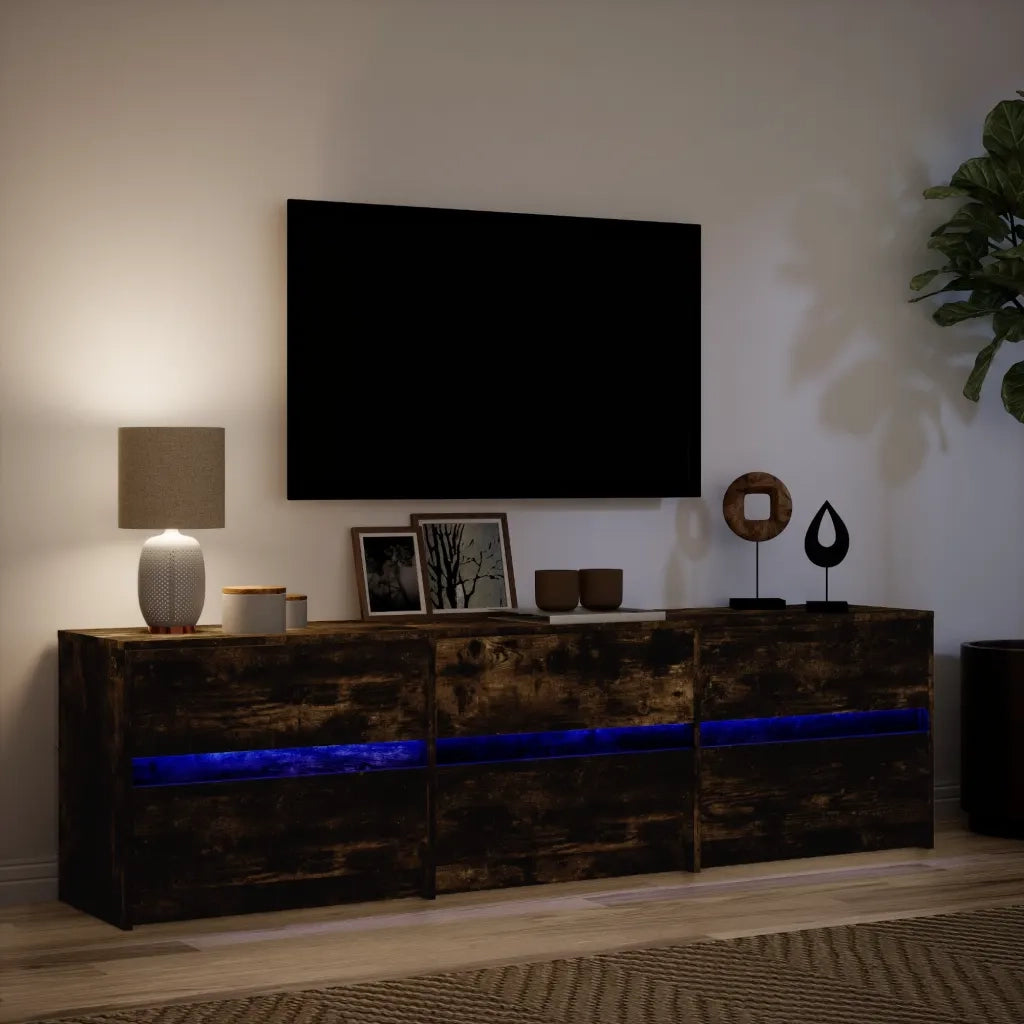 Mobile Porta TV con LED-Mobile per TV-Credenza TV Rovere Fumo 180x34x50cm in Truciolato 713221