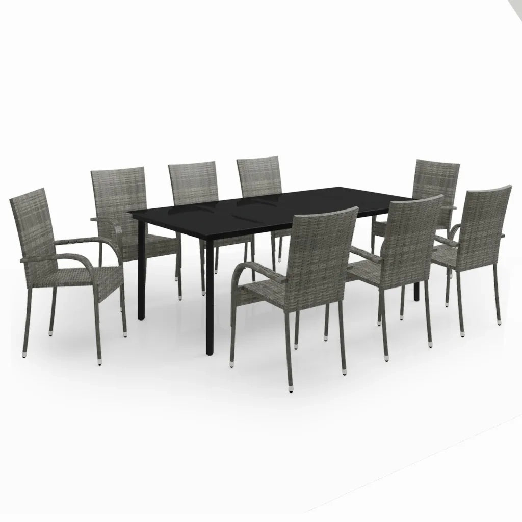 Set da Pranzo per Giardino 9 pz con Cuscini Grigio e Nero 3099394