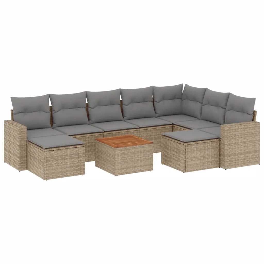 Set Divano da Giardino 10 pz con Cuscini Beige in Polyrattan 3224407