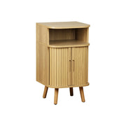 Comodino scandinavo decorazione legno 2 porte scorrevoli, marrone