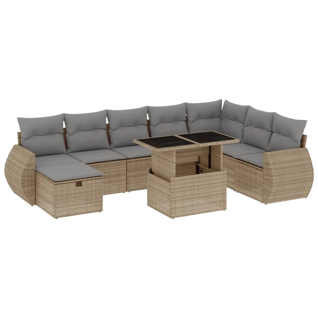 Set Divano da Giardino 9 pz con Cuscini Beige in Polyrattan 3275189