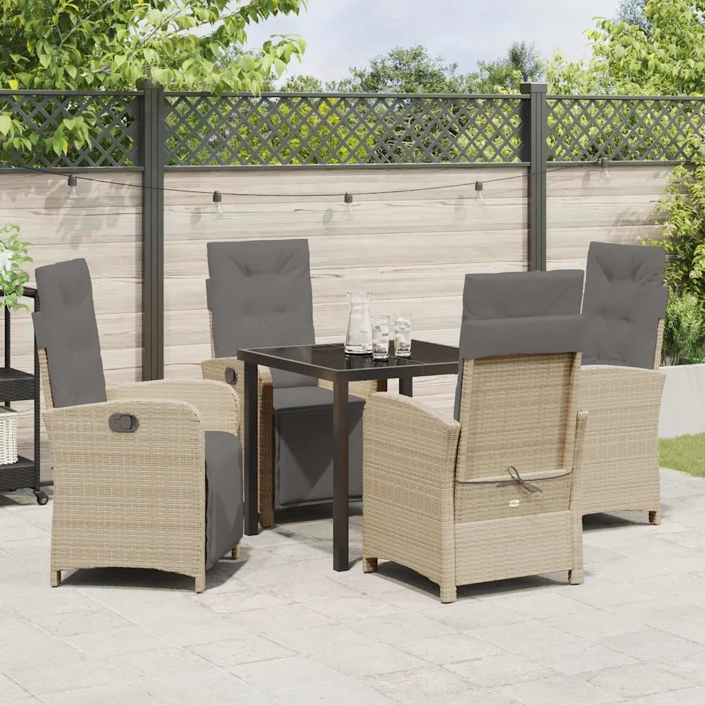 Set da Pranzo per Giardino con cuscino 5 pcs Beige polyrattan