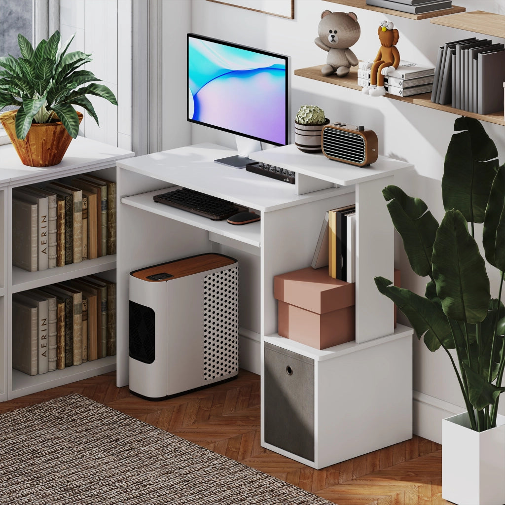 Scrivania per Computer con Ripiani e Cassetto ¨C Xylo ¨C Bianco Grigio