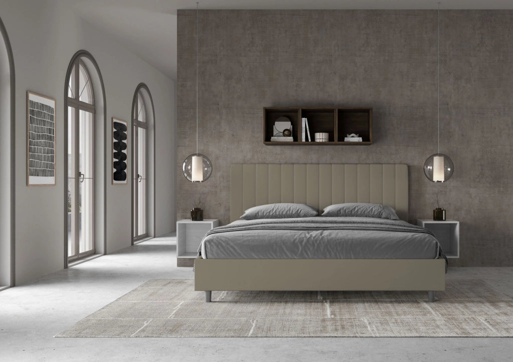 BS COM Letto matrimoniale king size con rete imbottito 190x190 similpelle cappuccino