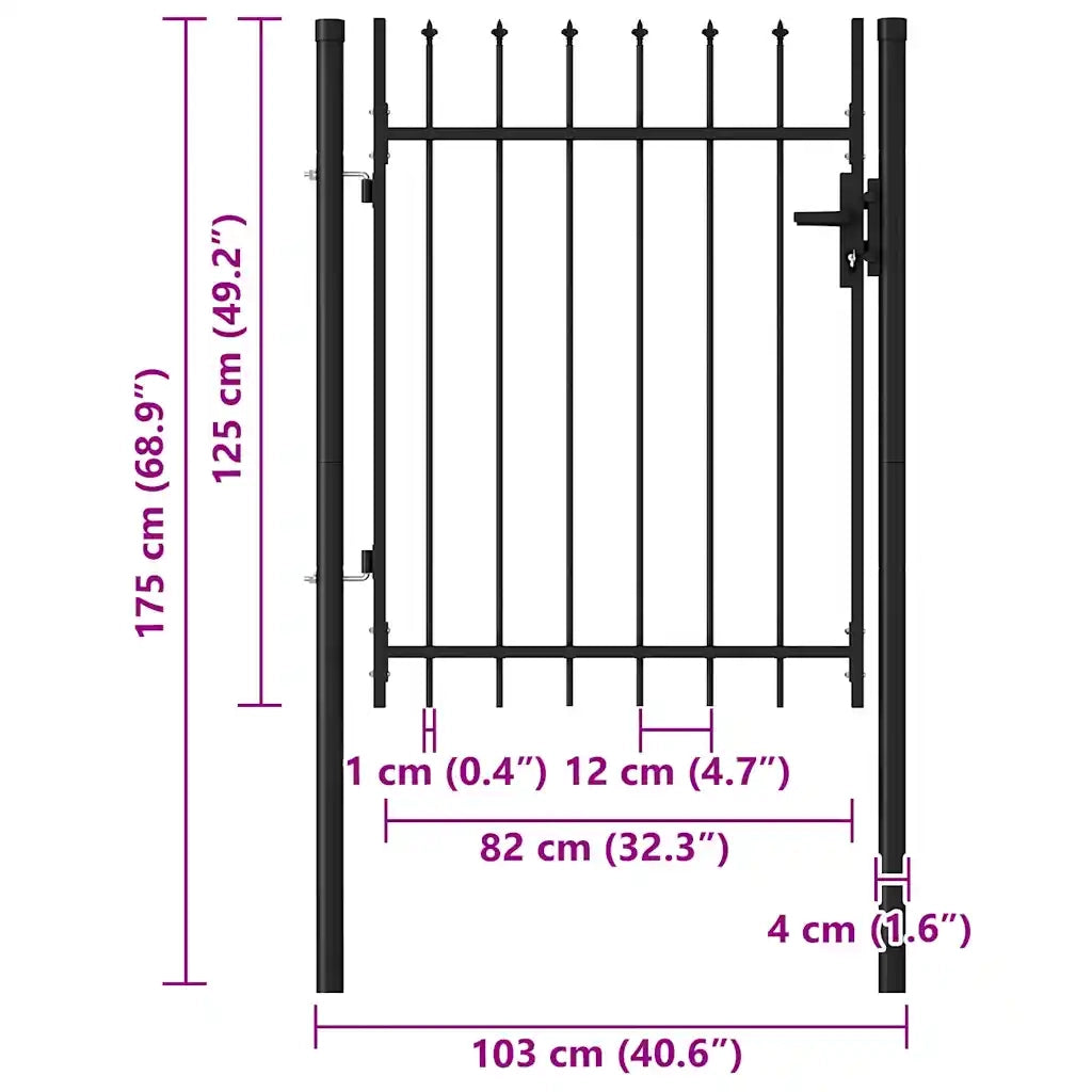 Cancello per recinzione Boxtel porta singola con punta in acciaio 1x1,2 m Nero 146033