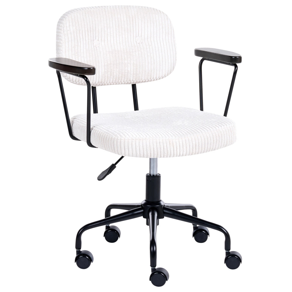 Sedia da ufficio tradizionale in velluto a coste girevole regolabile bianco sporco stile moderno home office