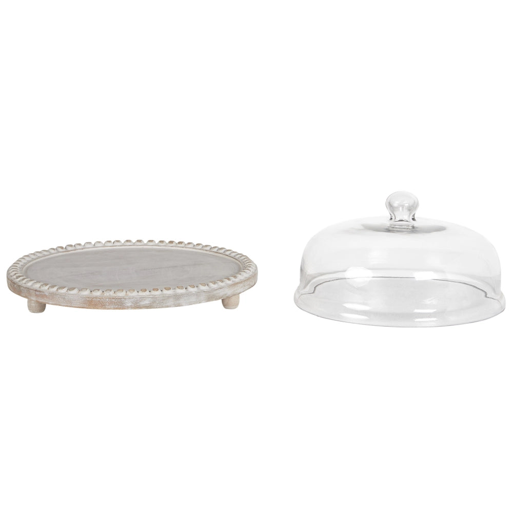 Alzata per torte con coperchio in legno di mango chiaro 29 x 29 x 16 cm Vassoio decorativo per torte Cupola pasticceria