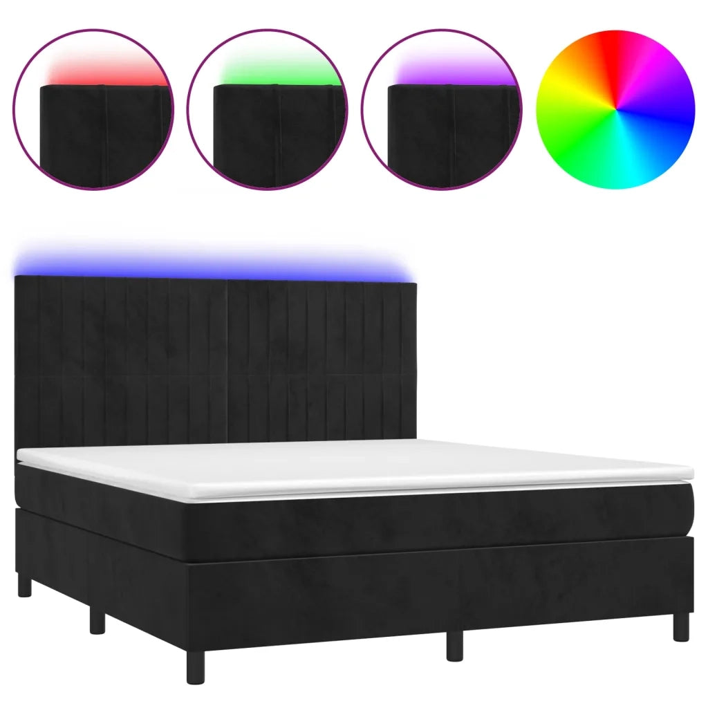 Letto a Molle con Materasso e LED Nero 180x200 cm in Velluto 3136259