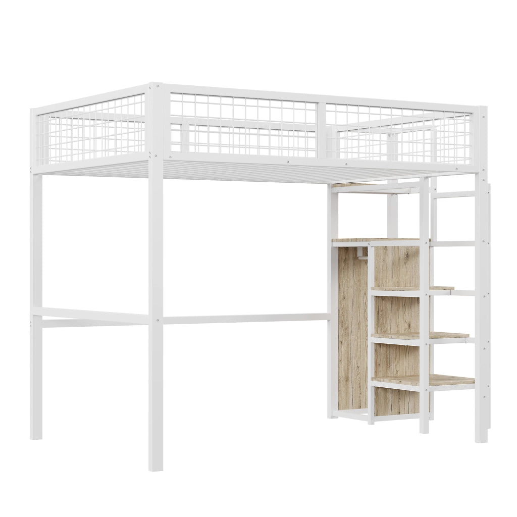 LETTO A CASTELLO 140x200 cm in metallo bianco con scala e armadio