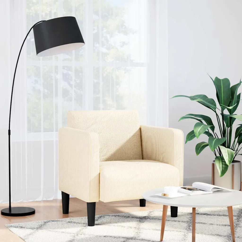 Divano Sedia con Braccioli Crema 54 cm Tessuto a Coste 4100517
