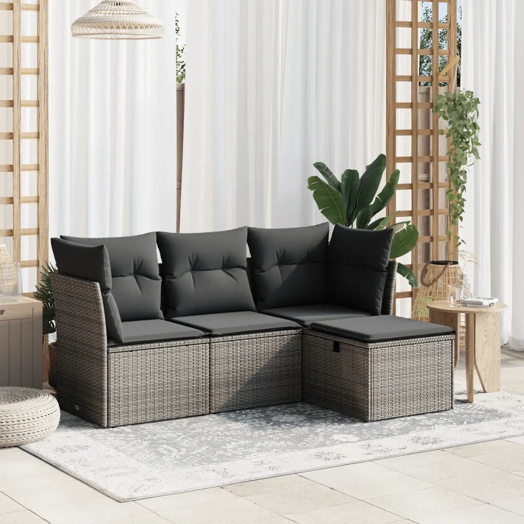 Set Divani da Giardino 4 pz con Cuscini in Polyrattan Grigio 3263116