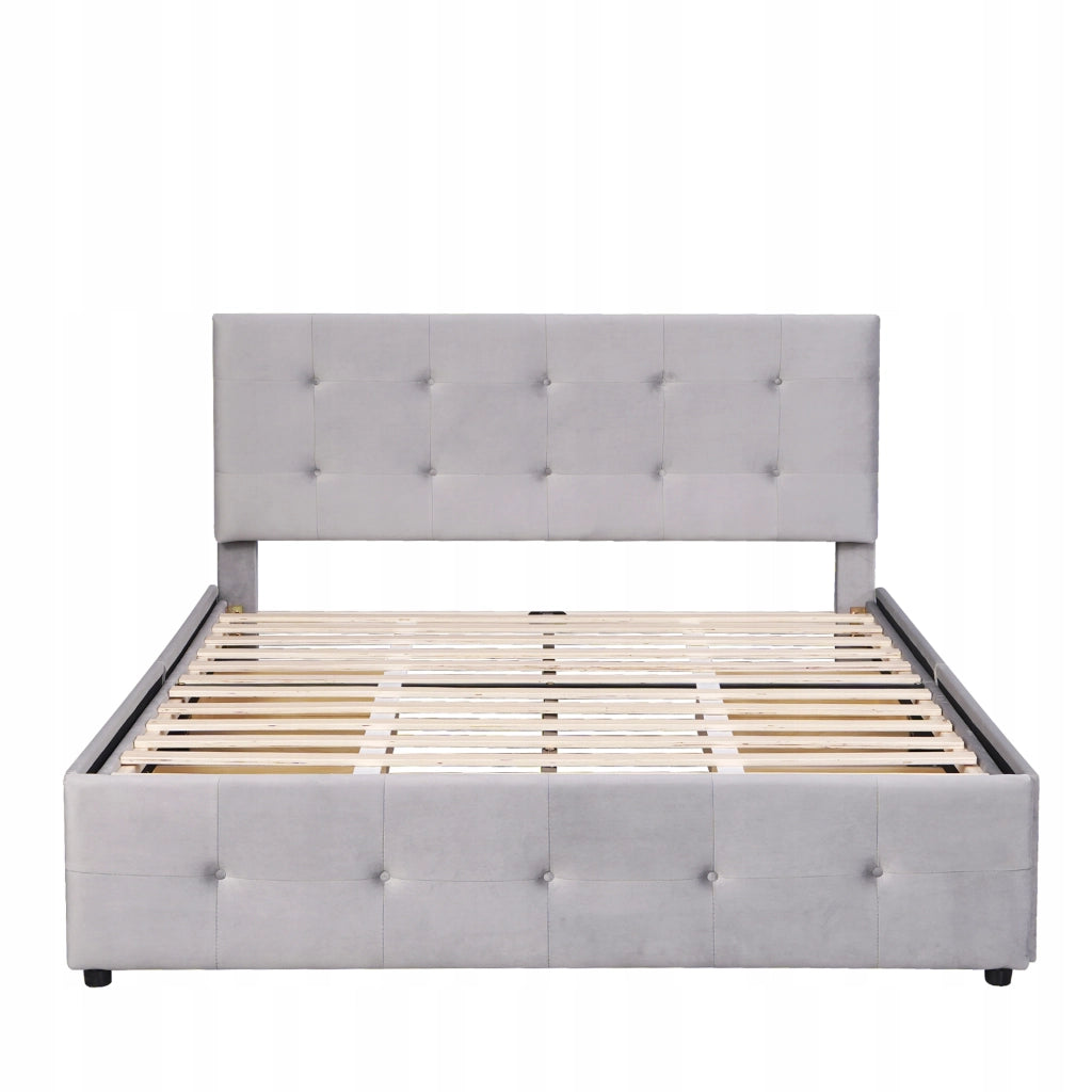 Letto imbottito 140x200 grigio con cassetti - Xylo