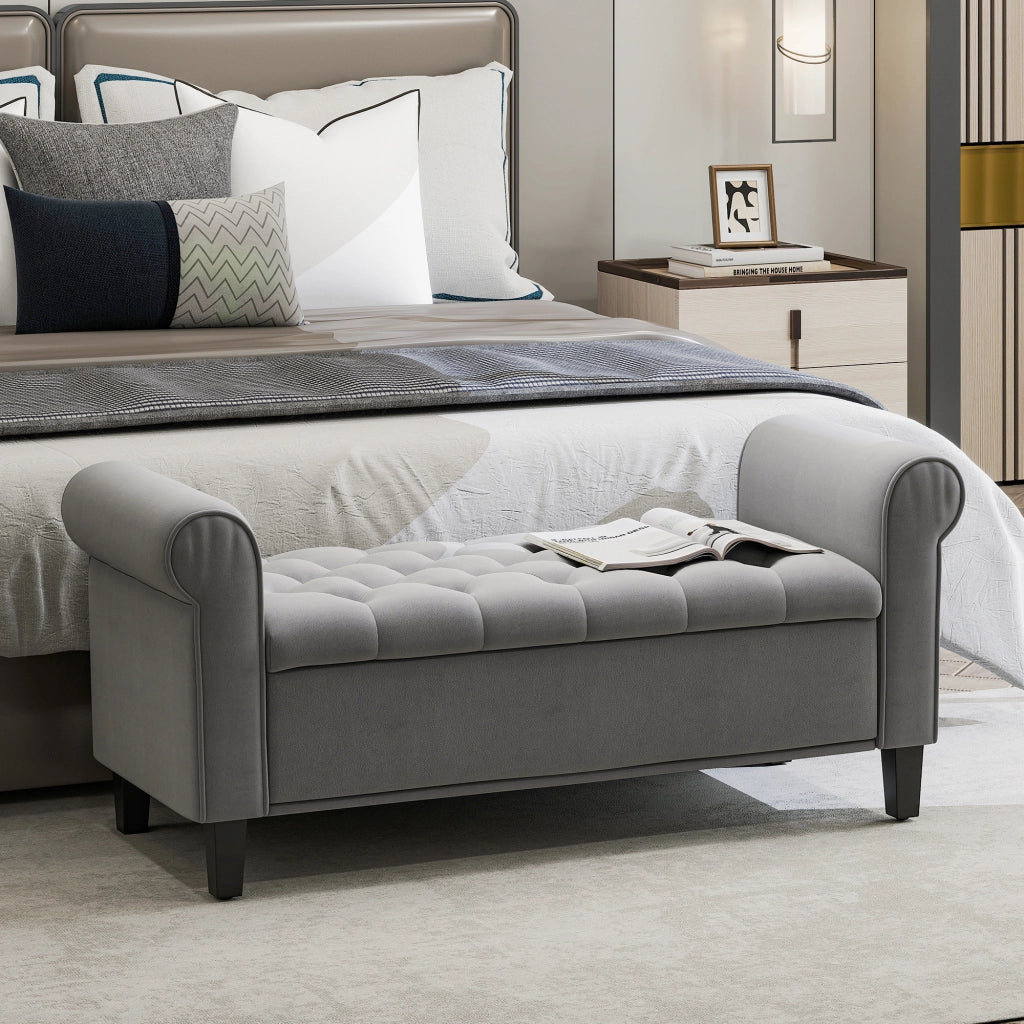 Pouf contenitore imbottito in tessuto velluto ¨C Minimal ¨C grigio 126x48.5x57 cm