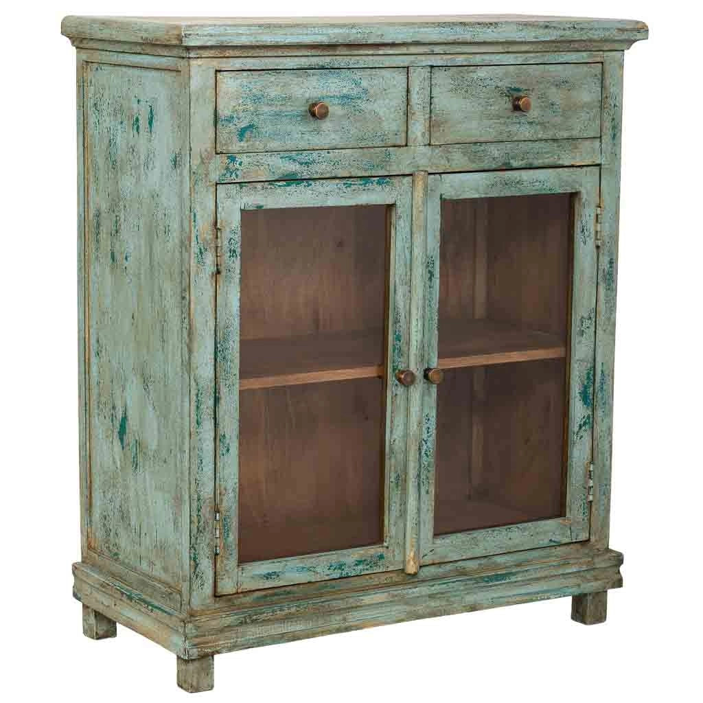 Credenza artigianale in legno turchese 85x40x100h cm