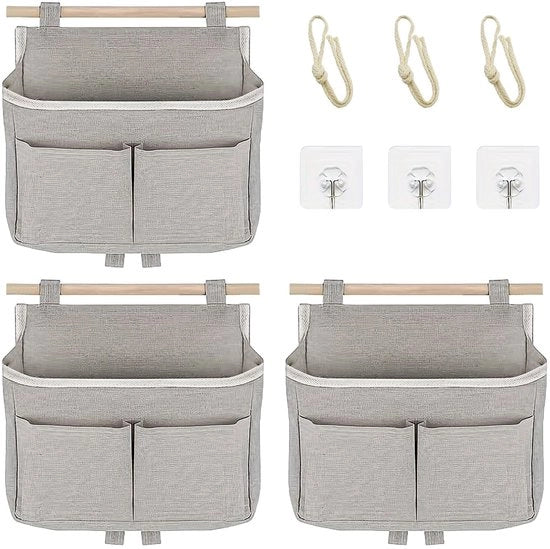 Organizzatore per parete in tessuto pieghevole, capacità alta, 3 pezzi, 3 contenitori con adesivo per ufficio, casa, stanza da letto, bagno (grigio)