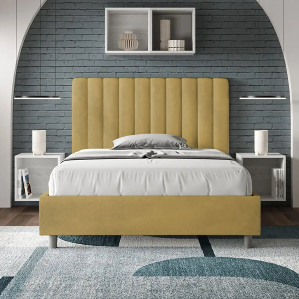 Letto una piazza e mezza senza rete imbottito 120x210 microfibra ocra Agueda