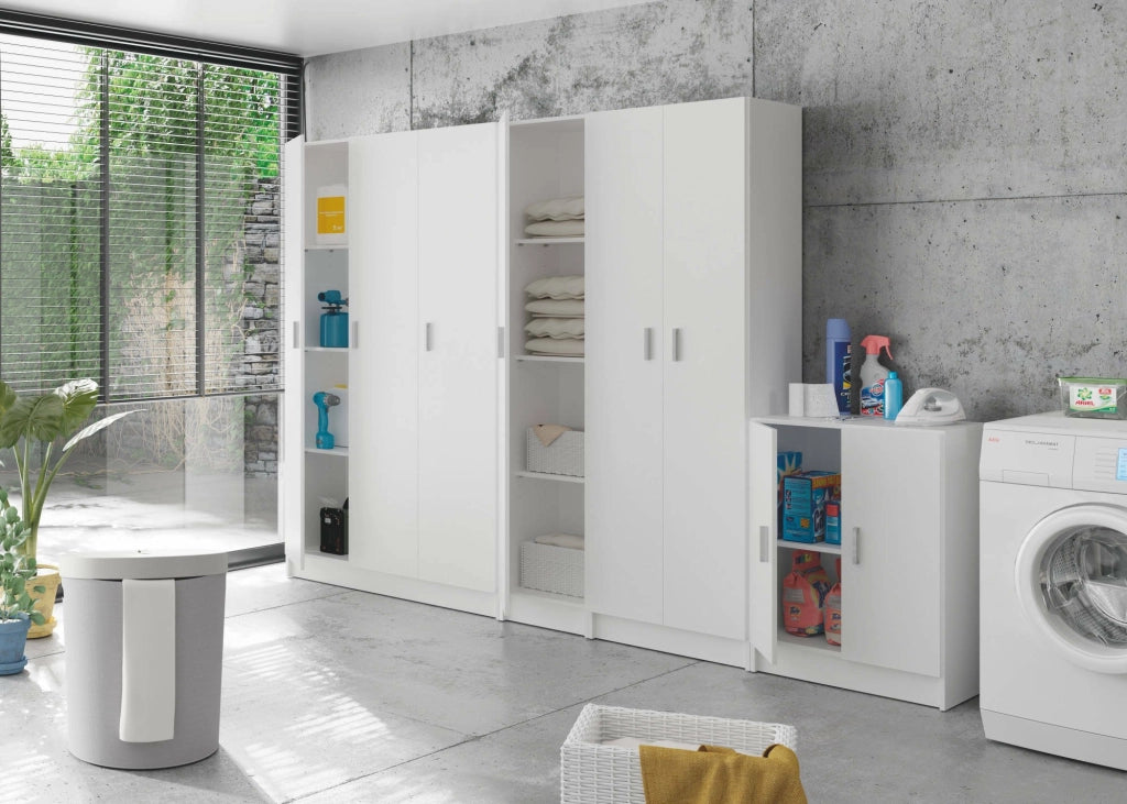 Armadio multiuso Pan, Mobile ausiliario basso a 2 ante, Portascarpe a 1 ripiano, Armadietto multifunzione, cm 59x37h80, Bianco